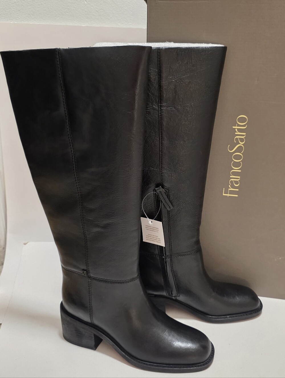 7.5M Franco Sarto L-Niva Wide Calf Black Leather Knee High Boots NEW